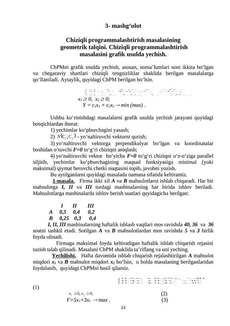Chiziqli programmalaştirish masalalari 1