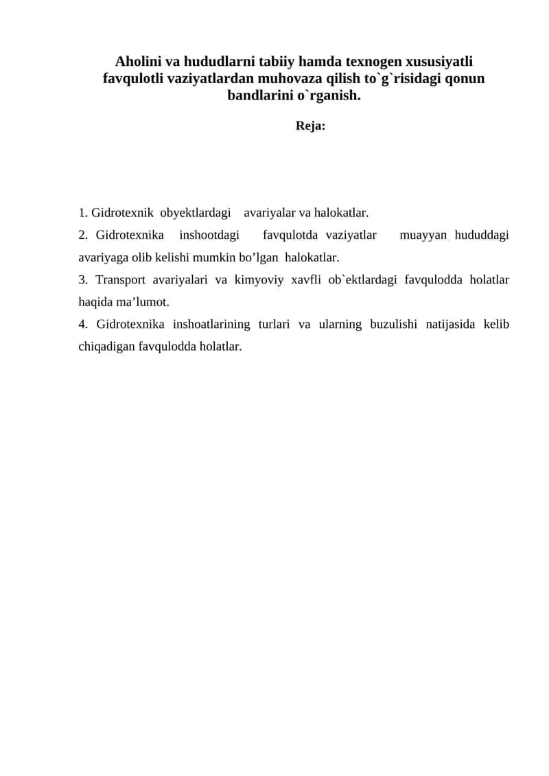 Tehnogen favqulotlari asosida muhovaza bandlarini o`rganish 1