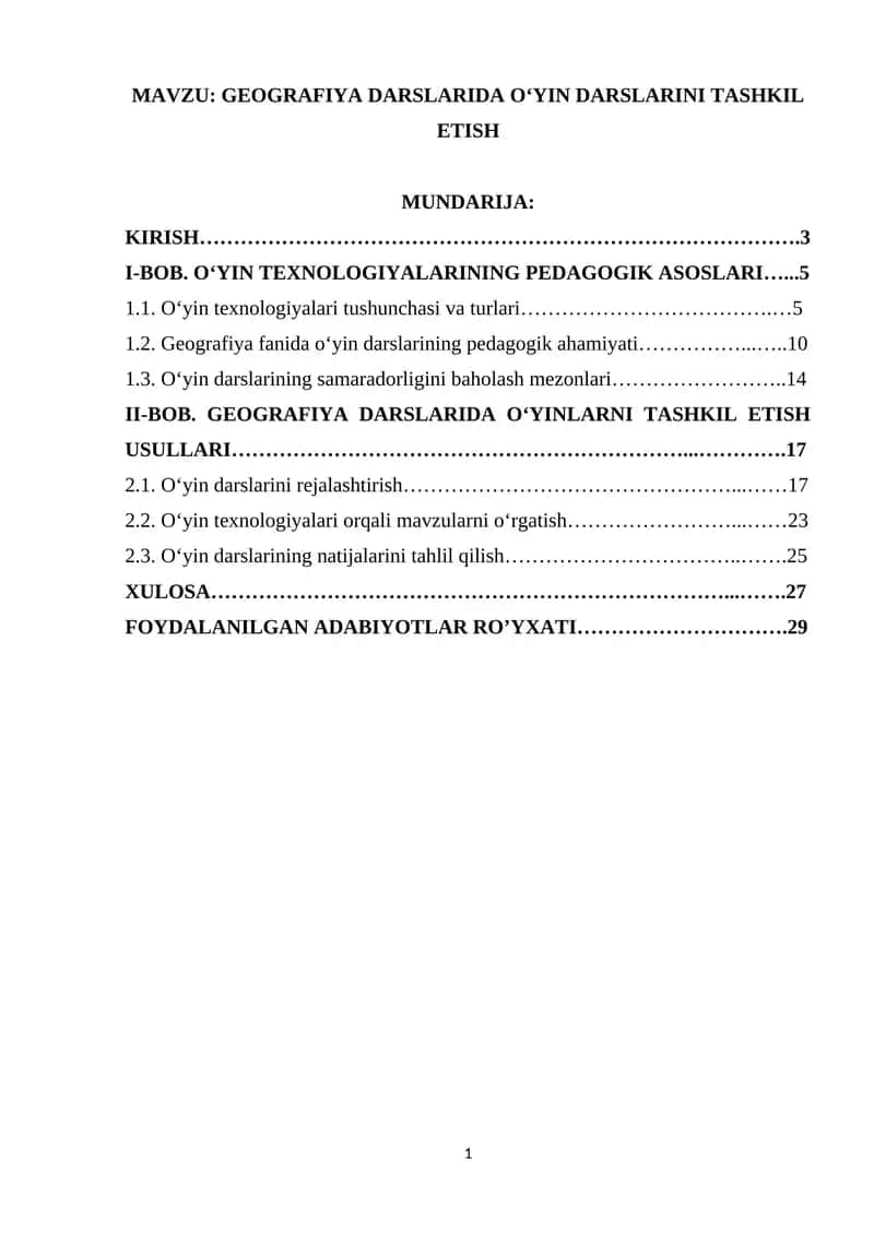 GEOGRAFIYA DARSLARIDA O‘YIN DARSLARINI TASHKIL ETISH 1