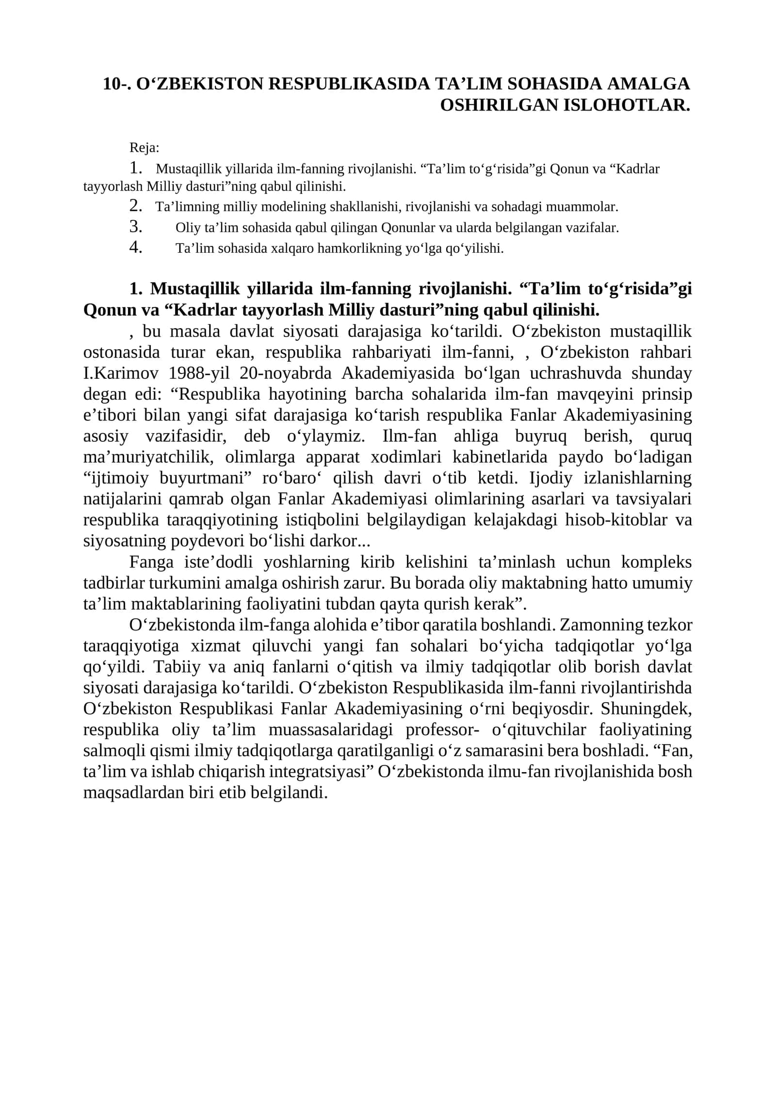 Ta'lim sohasida amalga oshirilgan islohotlar 1