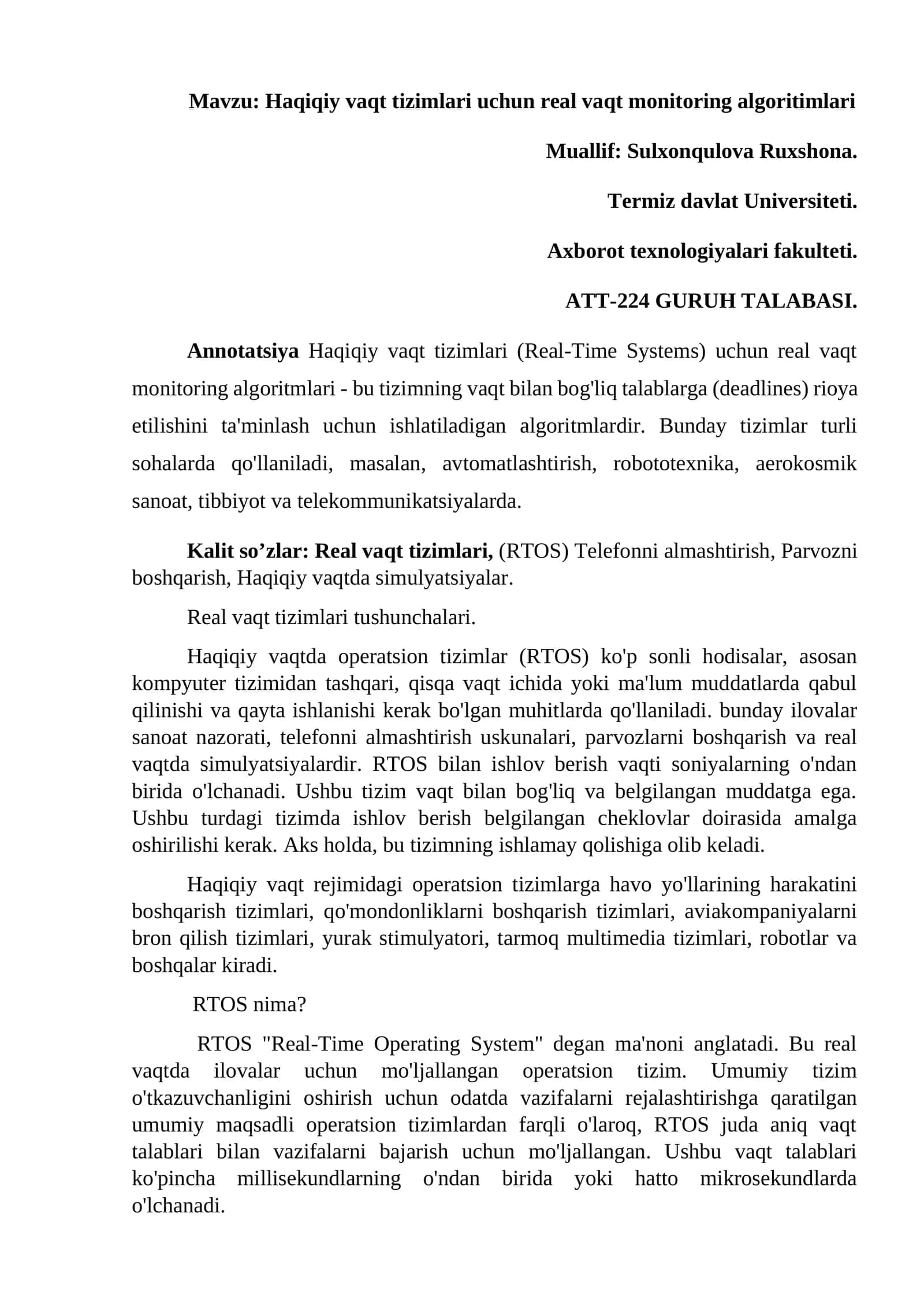 Real vaqt monitoring algoritimlari 1