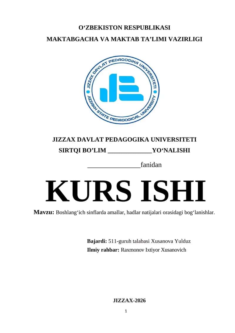 Boshlangʻich sinflarda amallar, hadlar natijalari orasidagi bogʻlanishlar 1