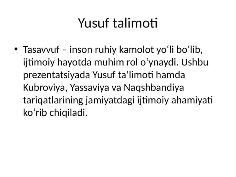 Yusuf talimoti 1