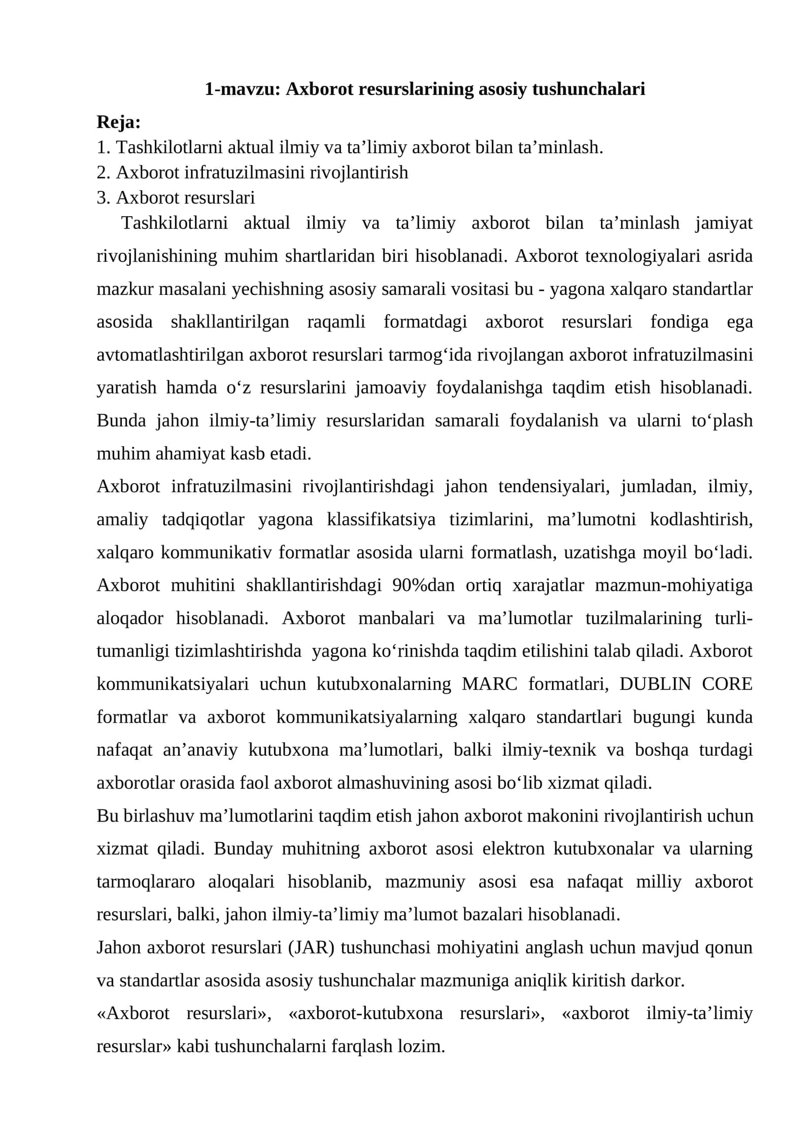 Axborot resurslarining asosiy tushunchalari 1