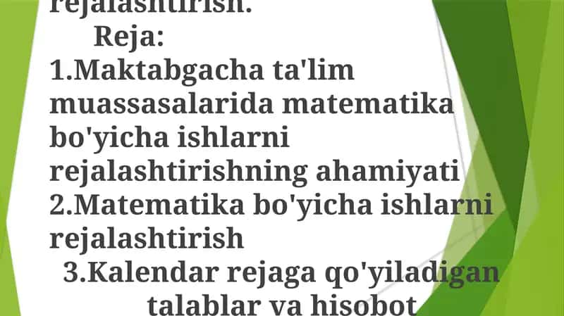 Matematika mashg'ulotlarini rejalashtirish 1