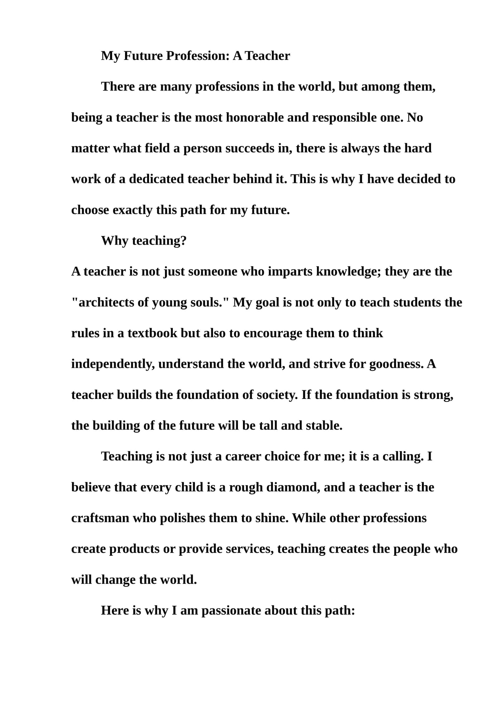 My Future Profession: A Teacher insho ingliz tilida esse 1