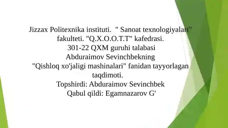 QISHLOQ XO‘JALIK EKINLARI URUG‘INING FIZIK-MEXANIK XOSSALARINIO‘RGANISH.