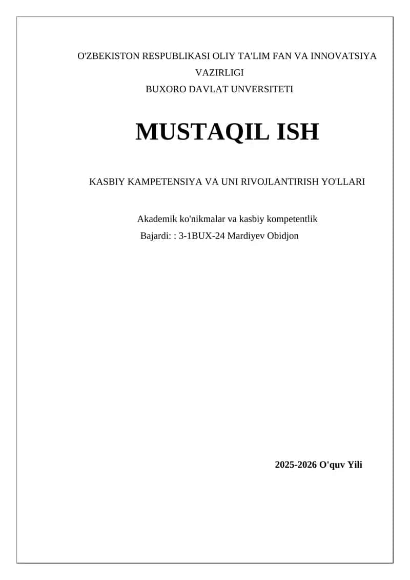 Kasbiy kampetensiya va uni rivojantirish yo'llari 1
