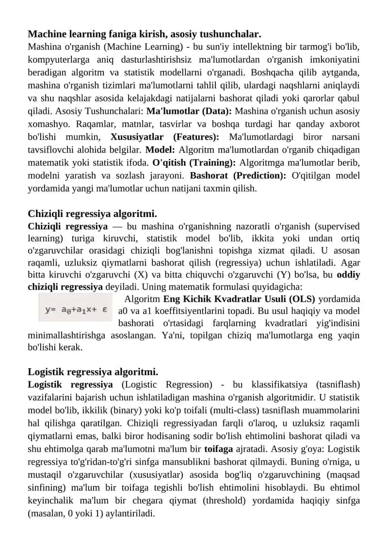 Chiziqli regressiya algoritmi 1