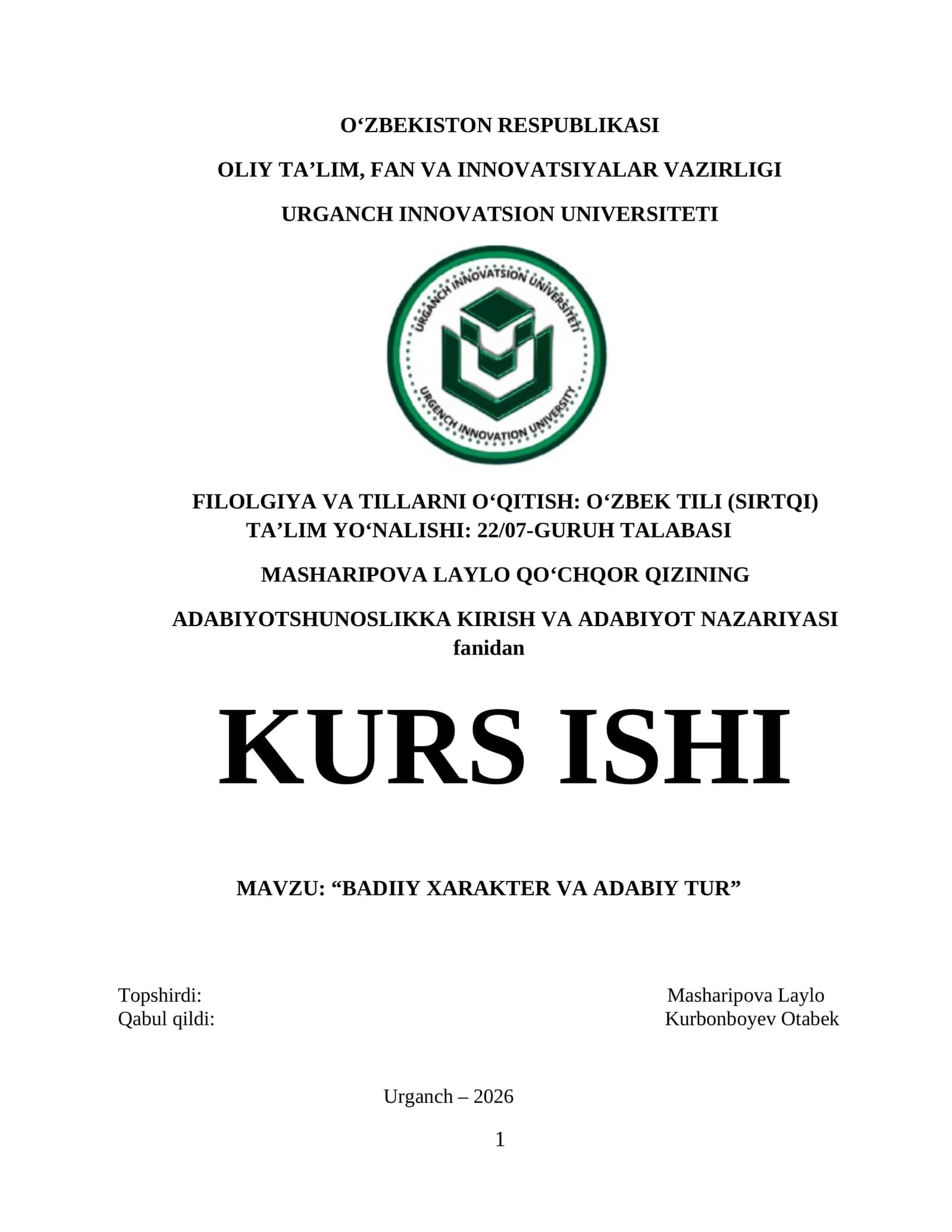 "BADIIY XARAKTER VA ADABIY TUR" 1