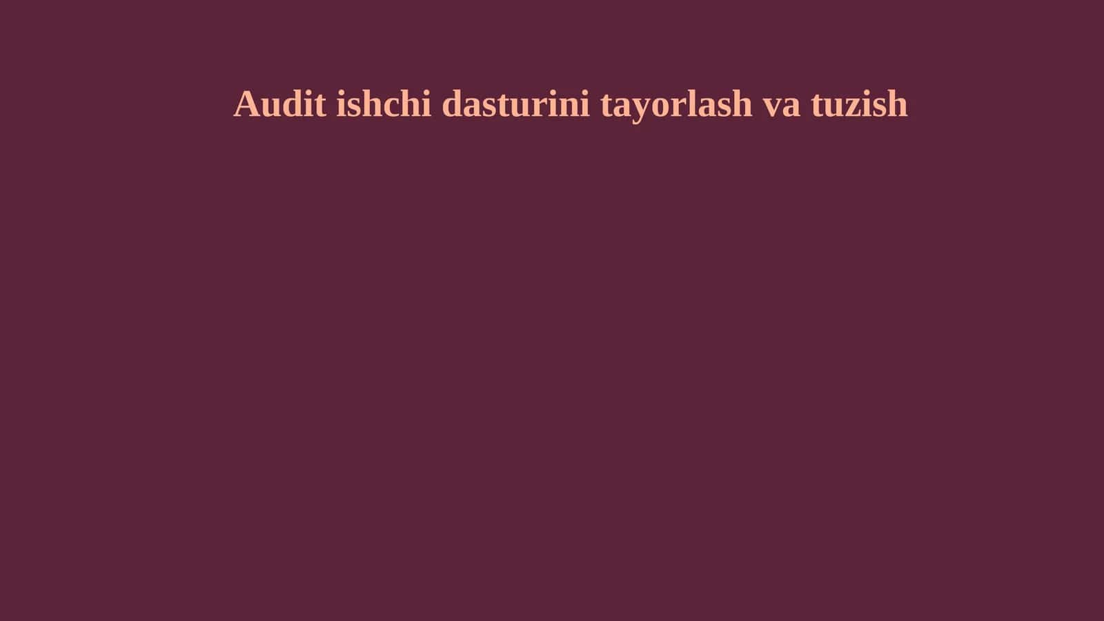 Auditishchi dasturini tayyorlash va tuzish: Auditning asosiy qoidalari 1