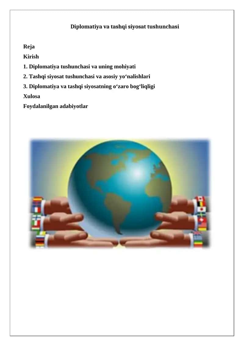 Diplomatiya va tashqi siyosat tushunchasi 1