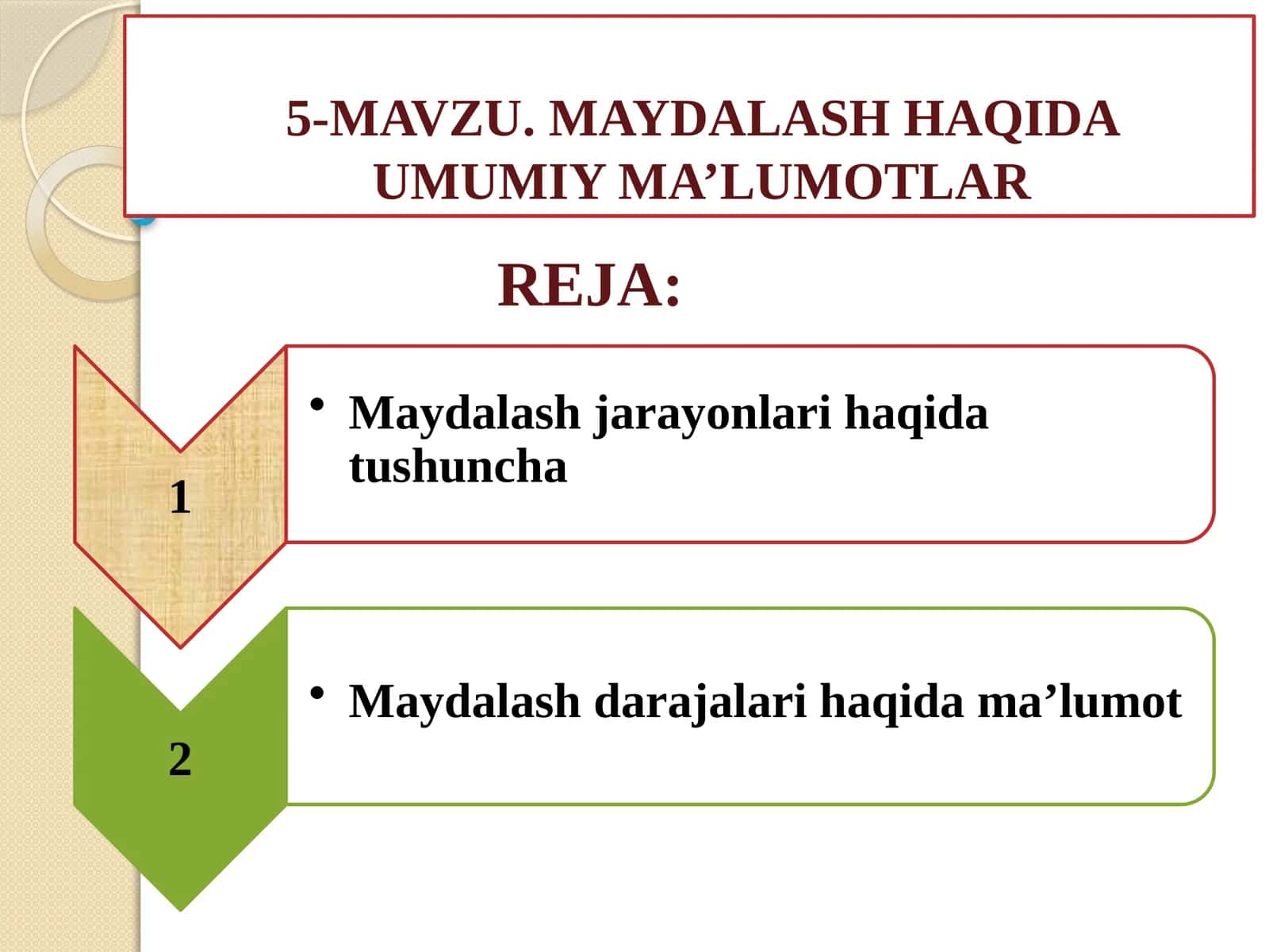 MAYDALASH HAQIDA UMUMIY MA’LUMOTLAR 1