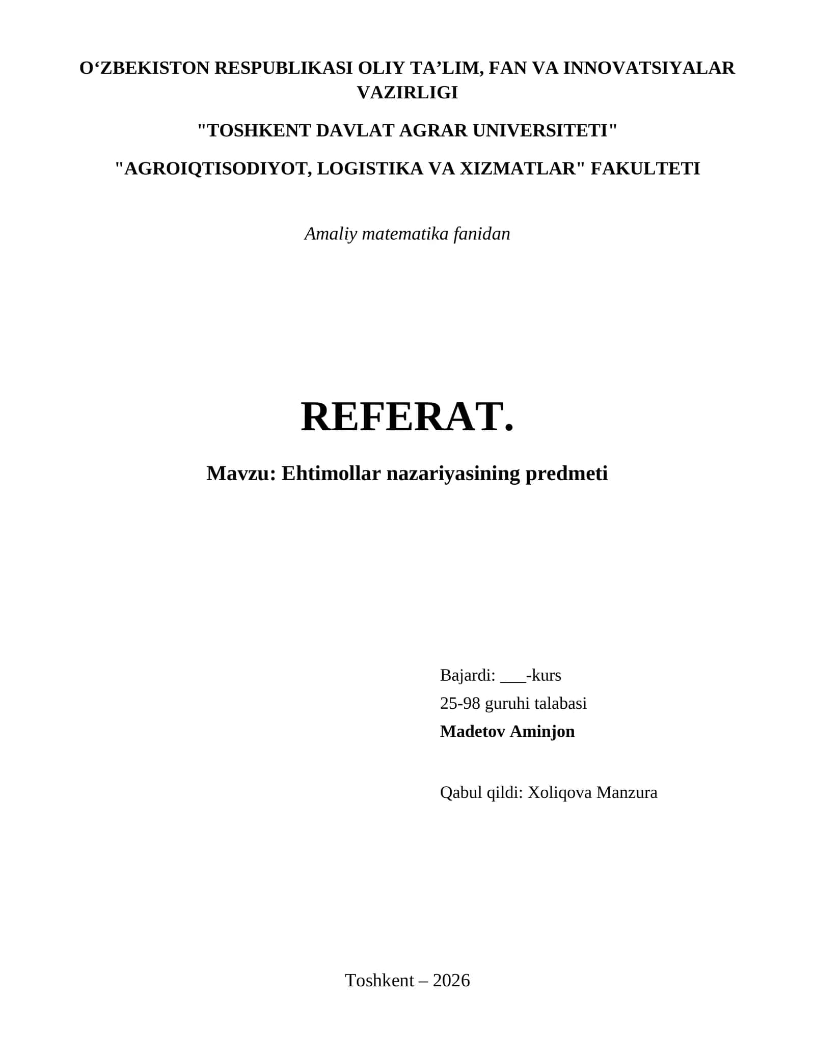 Ehtimollar nazariyasining predmeti 1
