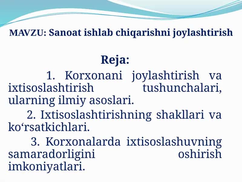 Sanoat ishlab chiqarishni joylashtirish 1