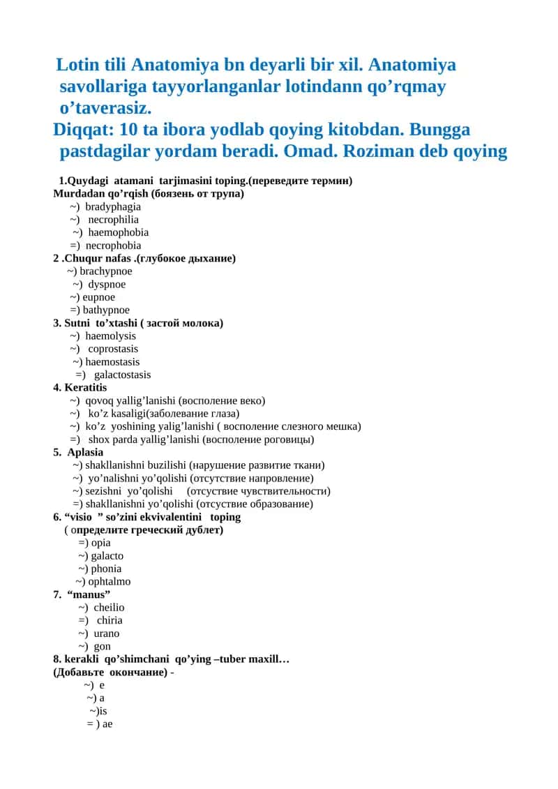 Anatomiya Test Savollari 1