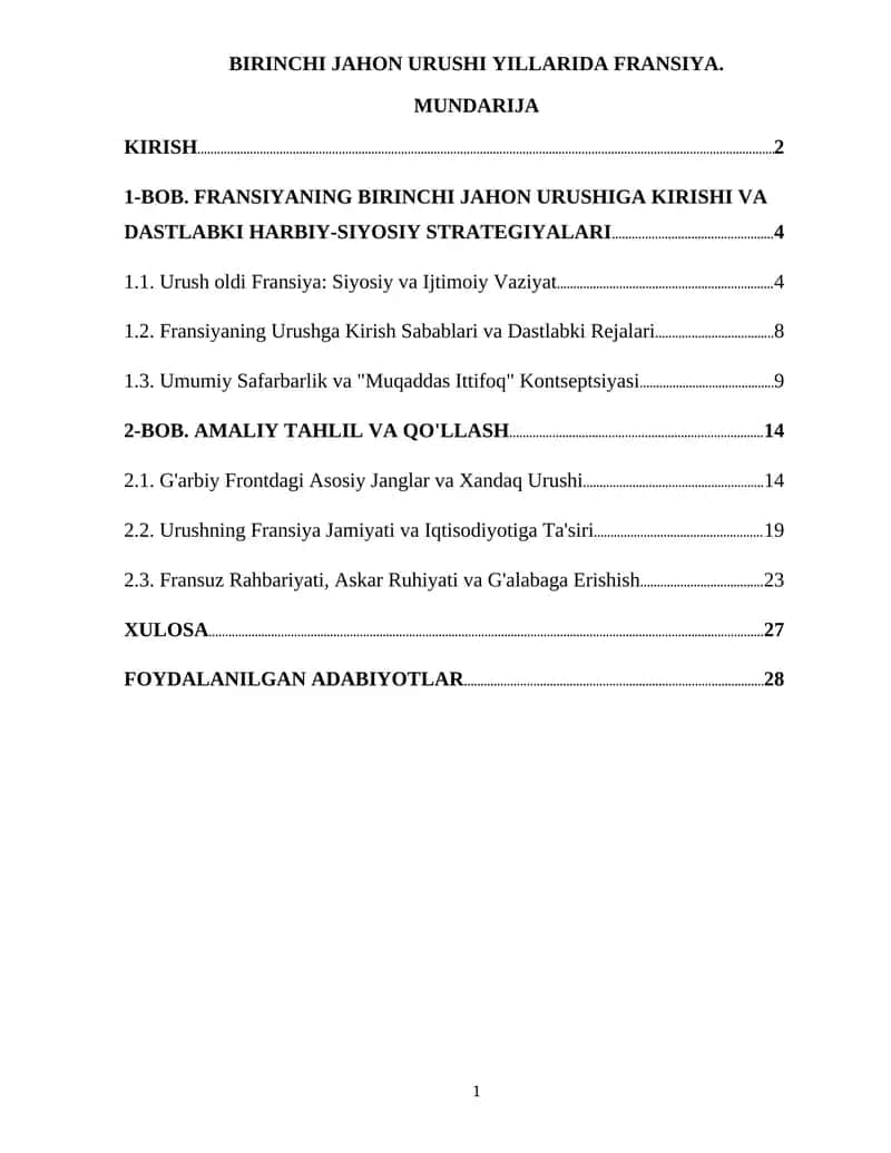BIRINCHI JAHON URUSHI YILLARIDA FRANSIYA 1