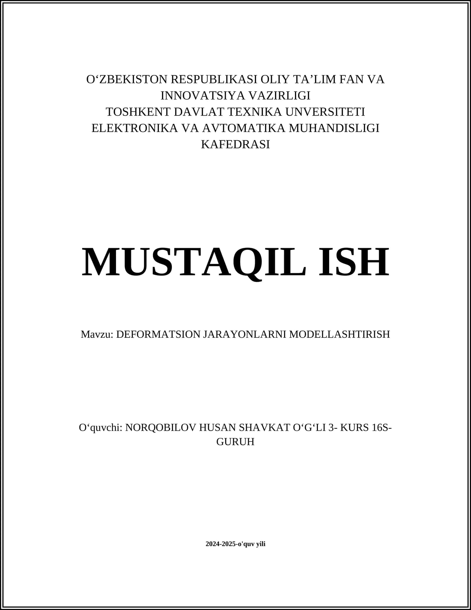 DEFORMATSION JARAYONLARNI MODELLASHTIRISH 1