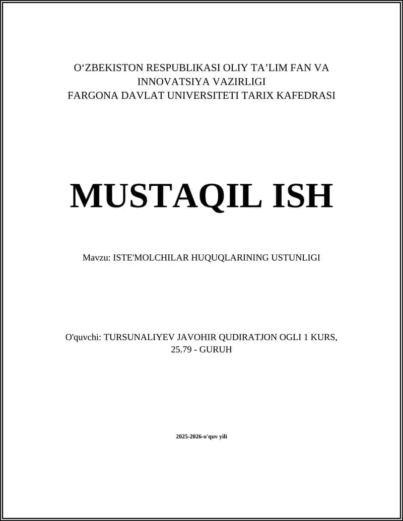 Iste'molchilar huquqlarining ustunligi 1