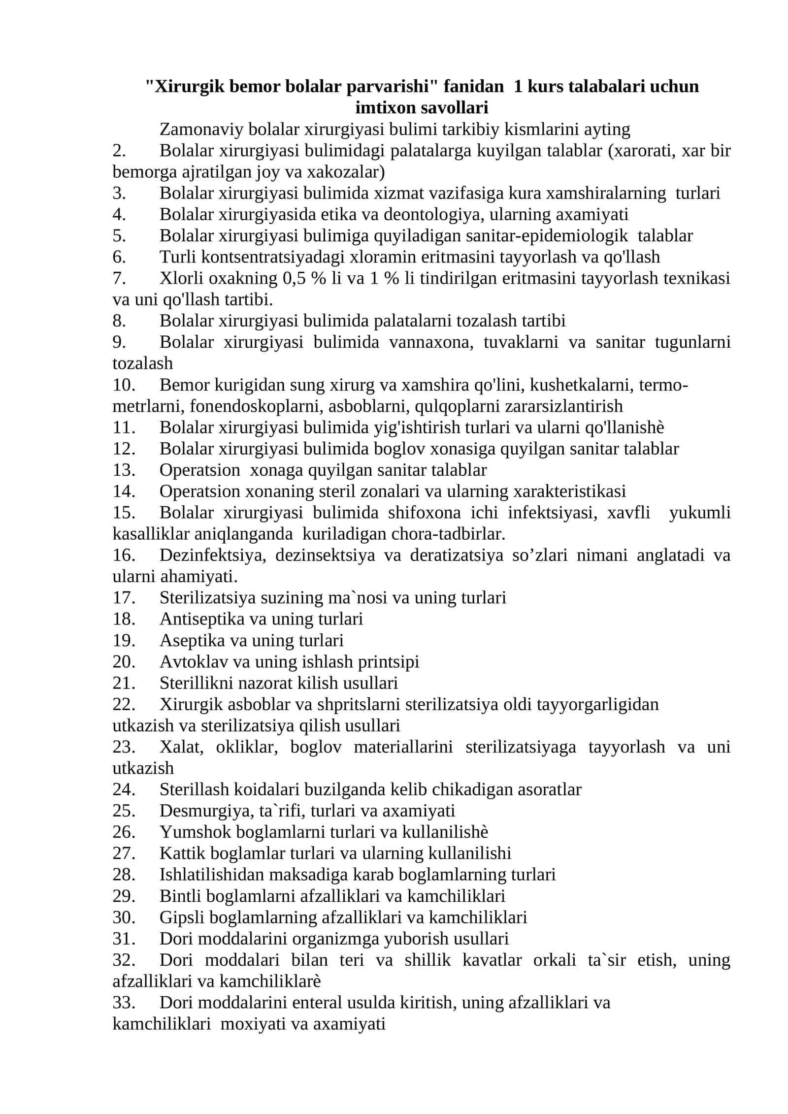 Bolalar xirurgiyasi parvarishi 1