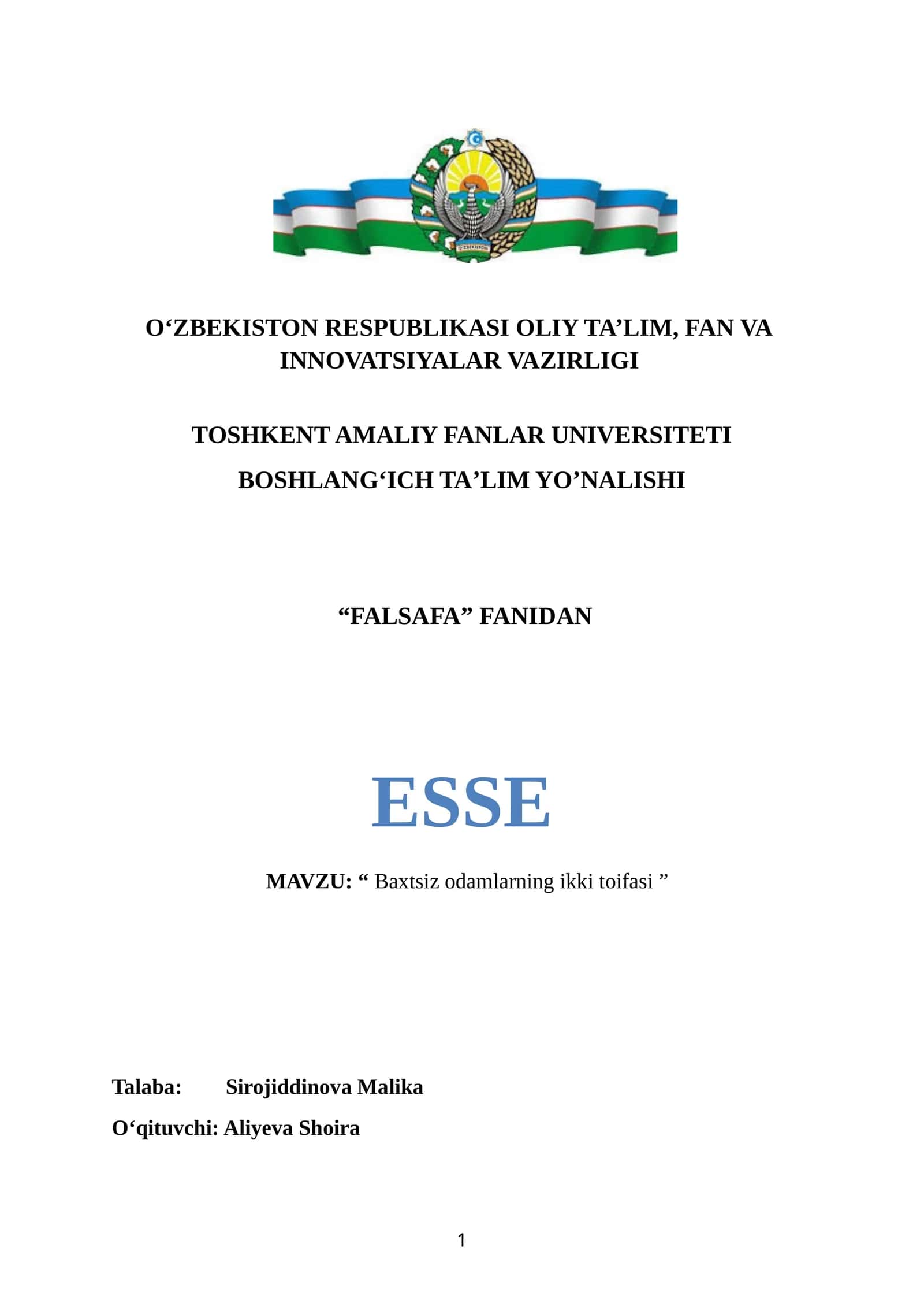 "Baxtsiz odamlarning ikki toifasi" esse 1