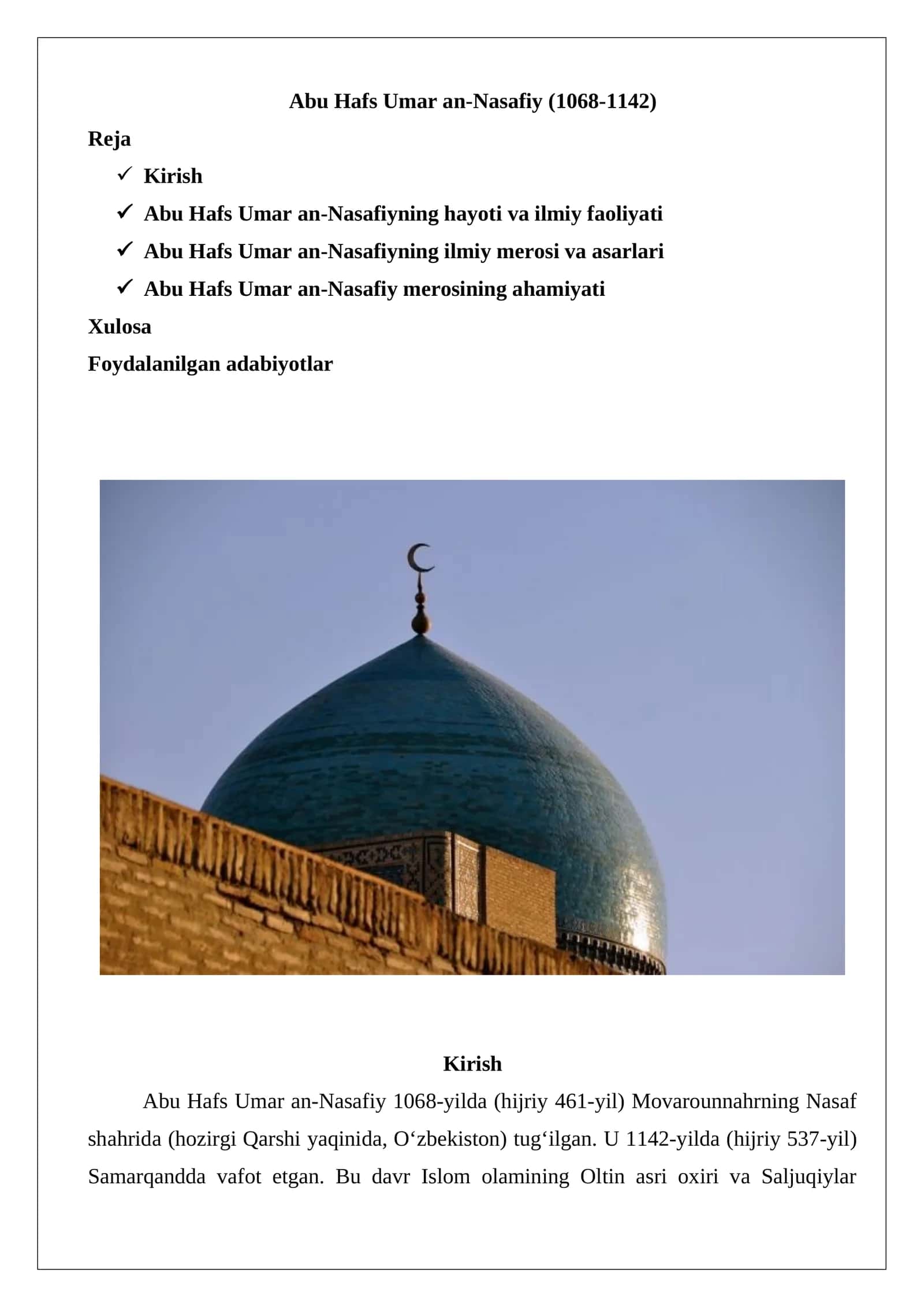 Abu Hafs Umar an-Nasafiy (1068-1142) 1