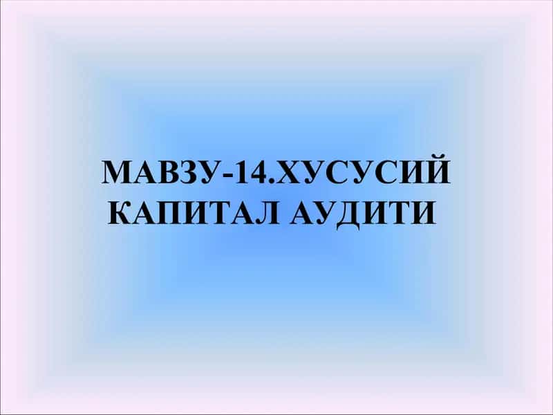 Xususiy kapital auditi 1