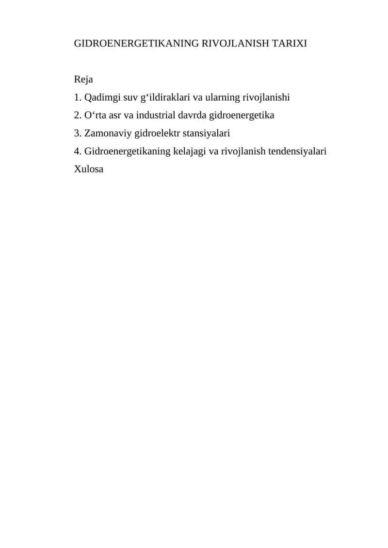GIDROENERGETIKANING RIVOJLANISH TARIXI 1
