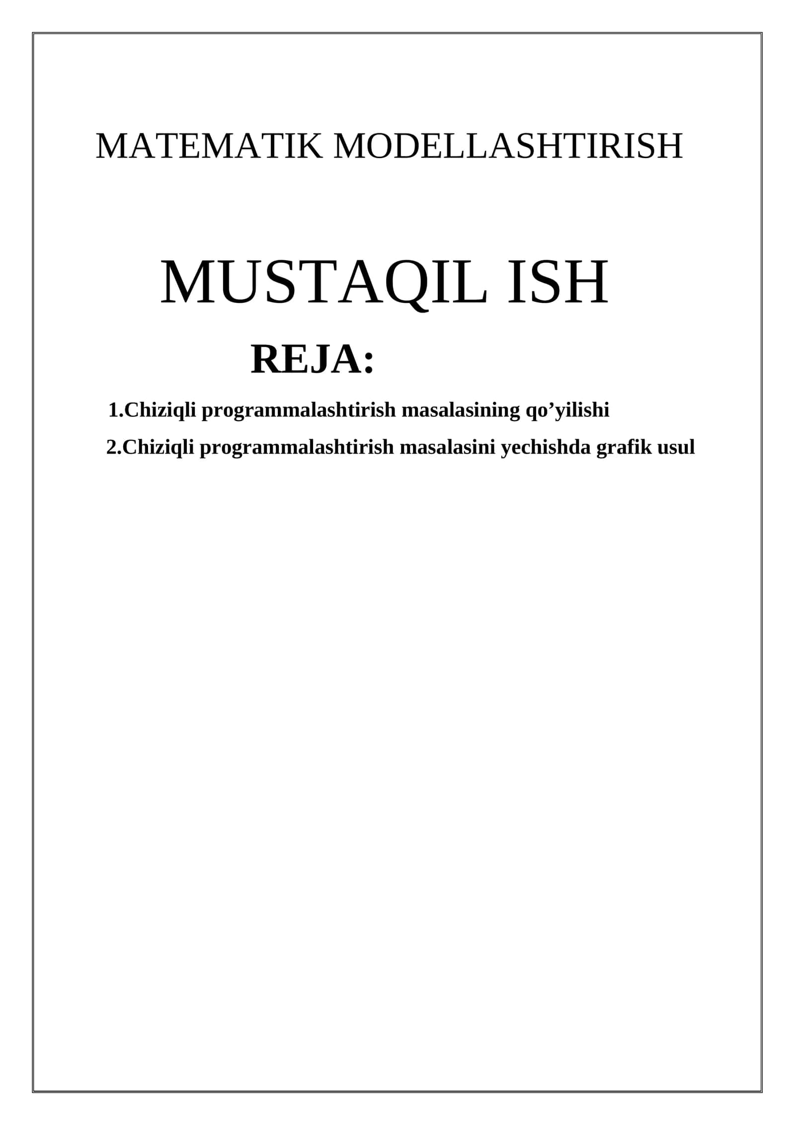 MATEMATIK MODELLASHTIRISH 1