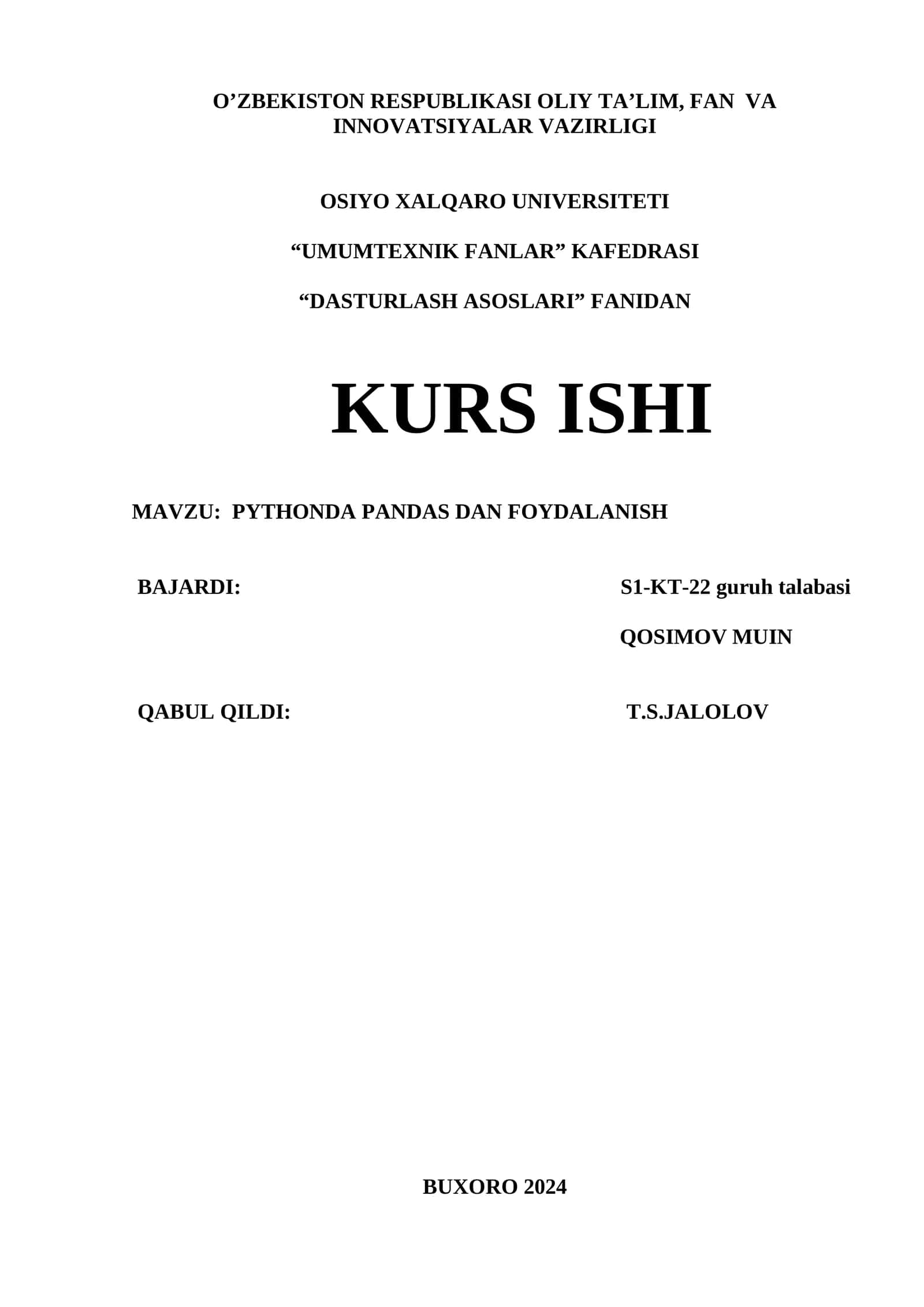 PYTHONDA PANDAS DAN FOYDALANISH KURSI 1