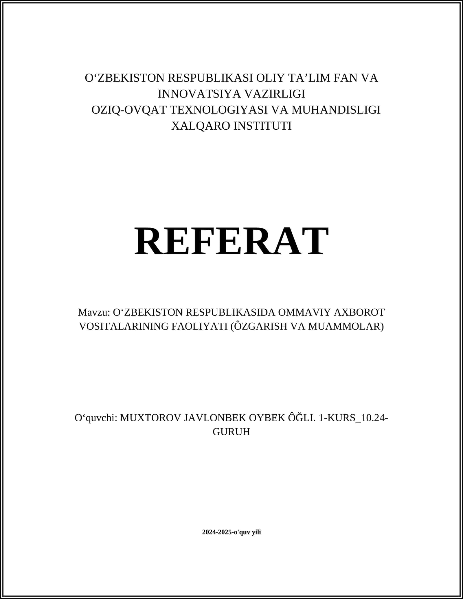 Ommaviy axborot vositalarining faoliyati 1