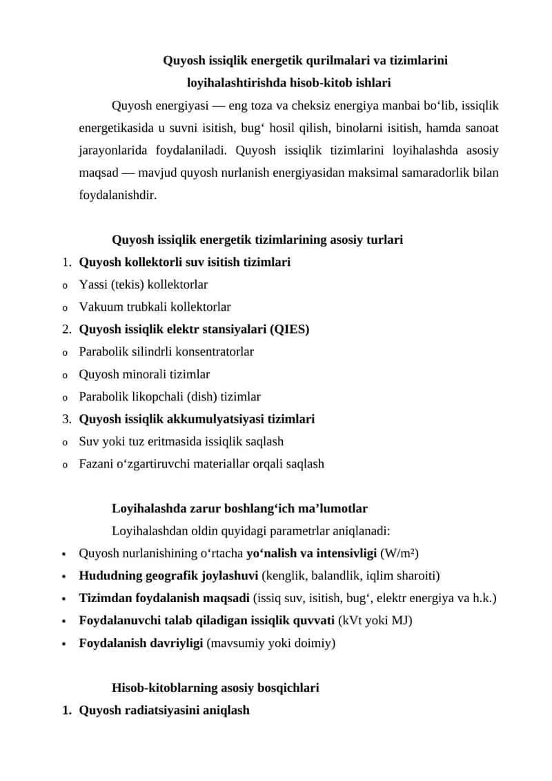 Quyosh energetik tizimlari 1