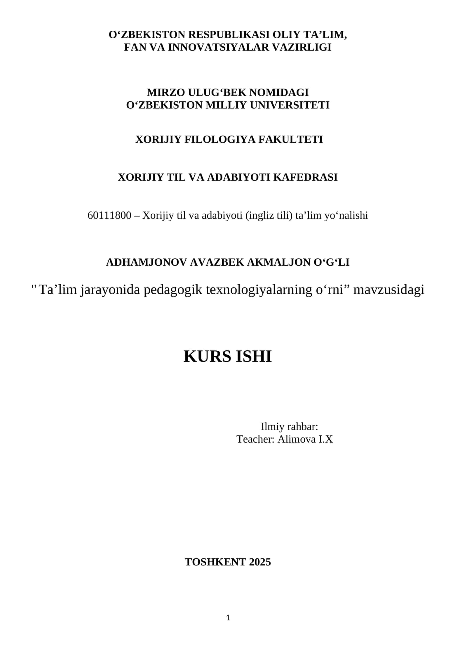 Ta’lim jarayonida pedagogik texnologiyalarning o‘rni 1