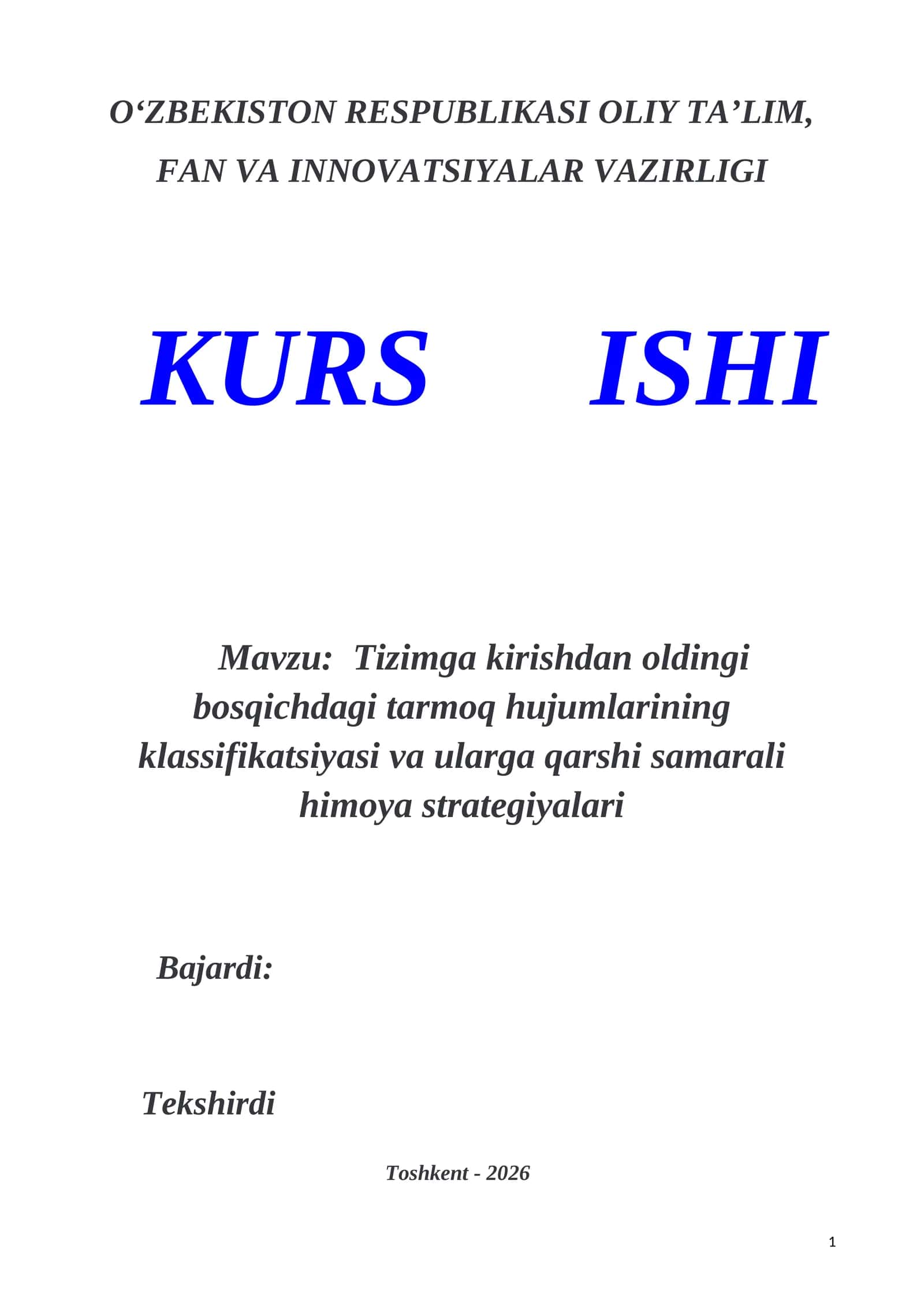 Tizimga kirishdan oldingi bosqichdagi tarmoq hujumlarining klassifikatsiyasi va ularga qarshi samarali himoya strategiyalari 1