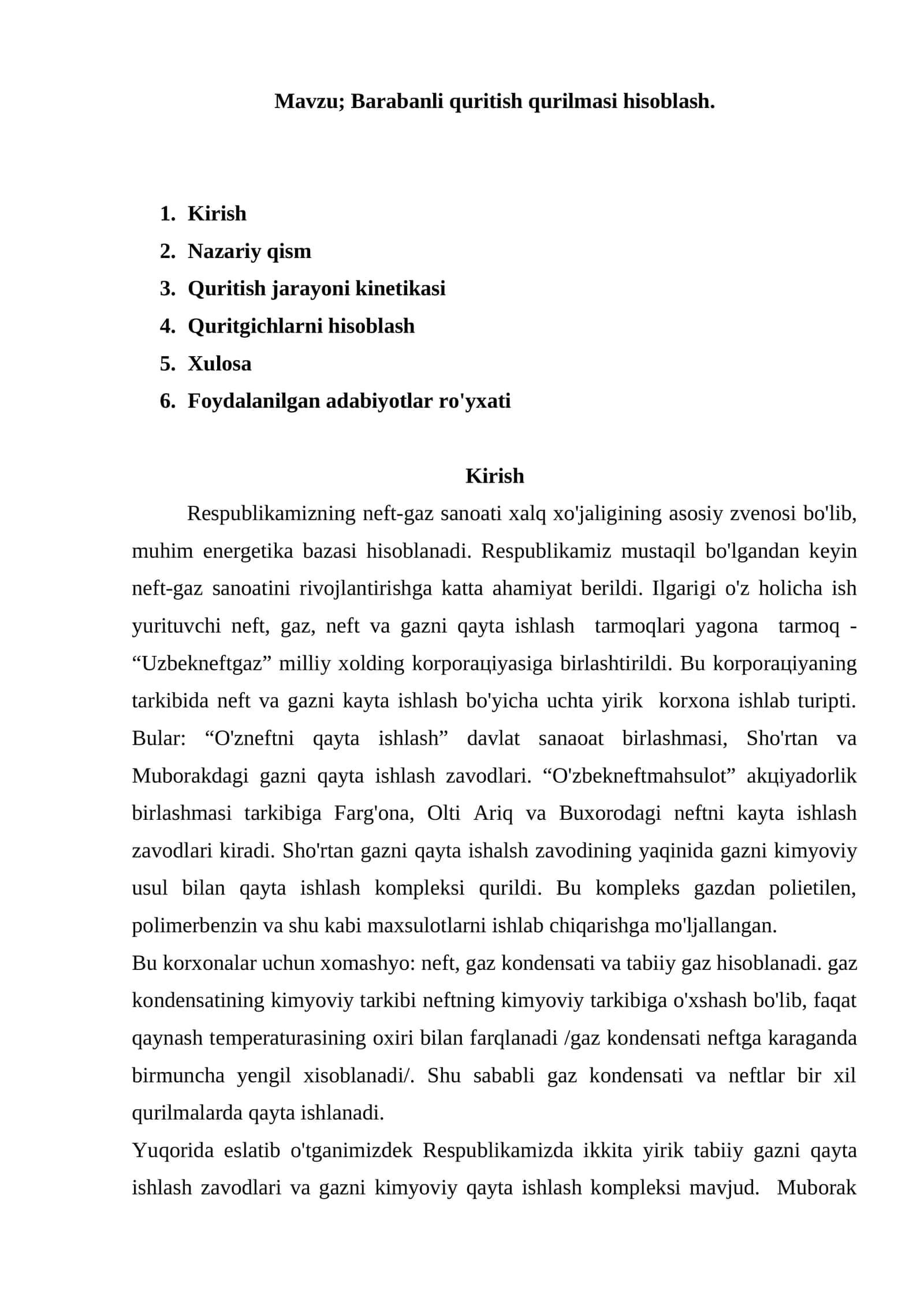 Barabanli quritish qurilmasi hisoblash 1