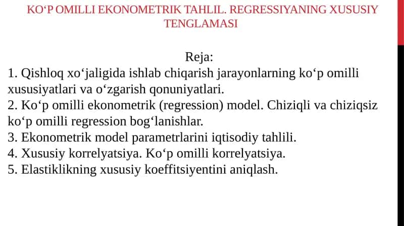 Ko‘pomillie konometrik tahlil 1