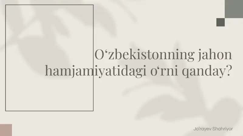 Oʻzbekistonning jahon hamjamiyatidagi oʻrni qanday? 1
