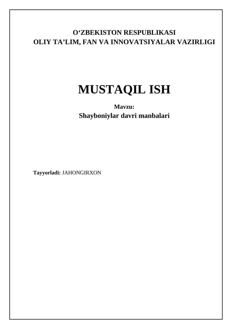 Shayboniylar davri manbalari 1