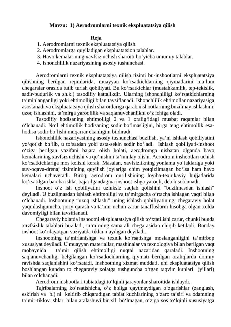 Aerodromlarni texnik ekspluatatsiya qilish 1