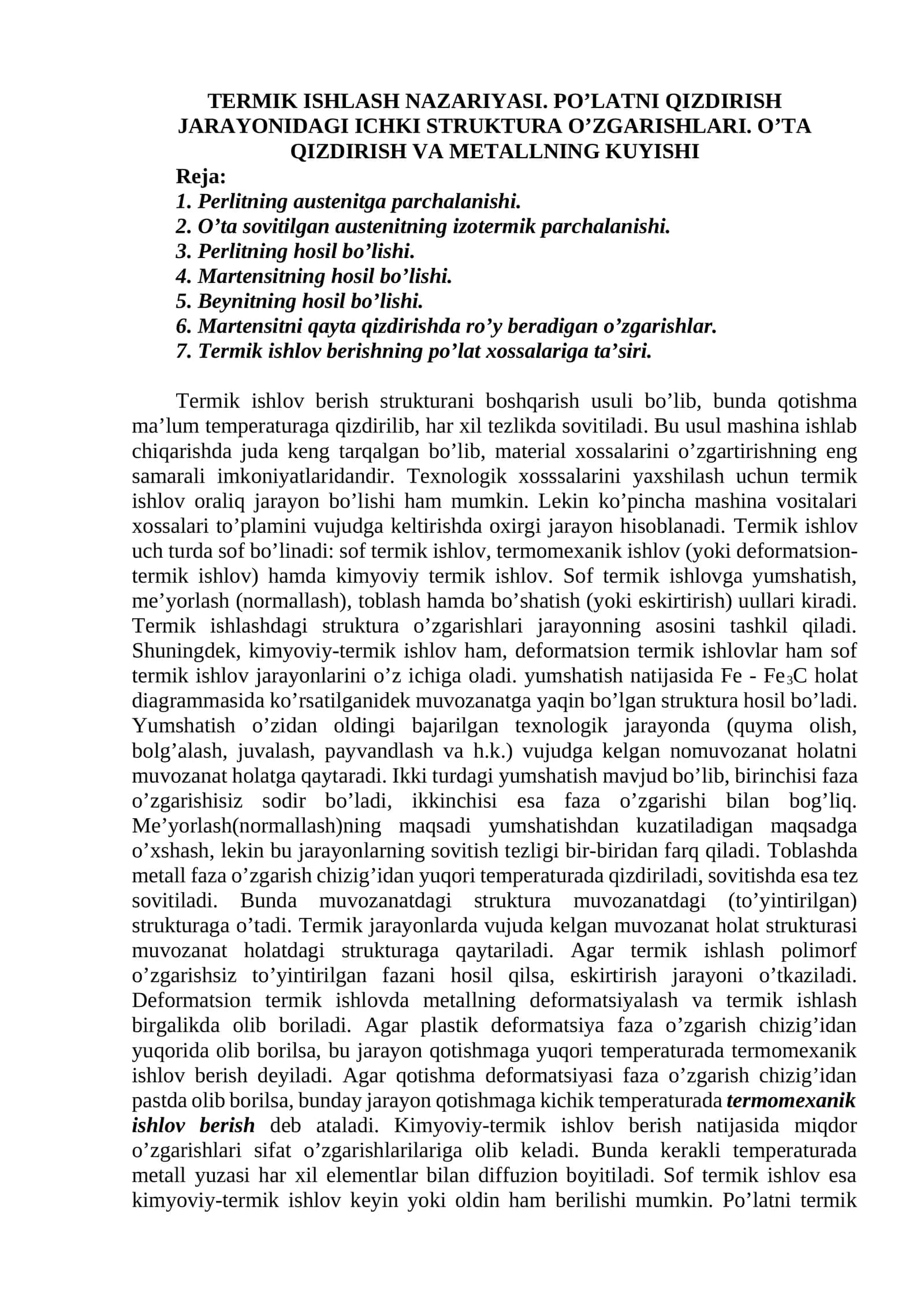 Тermik ishlov berishning po’lat xossalariga ta’siri 1