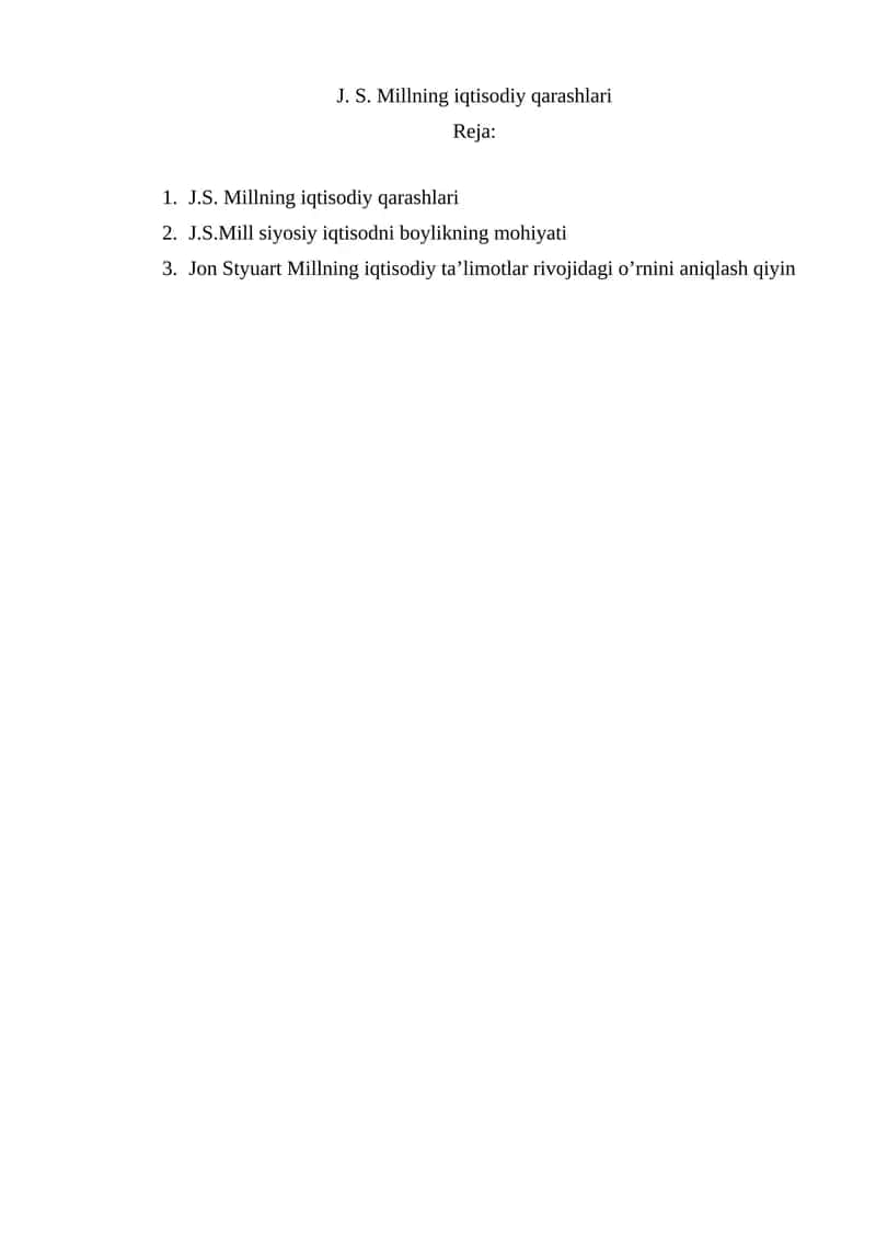 J.S. Millning iqtisodiy qarashlari 1