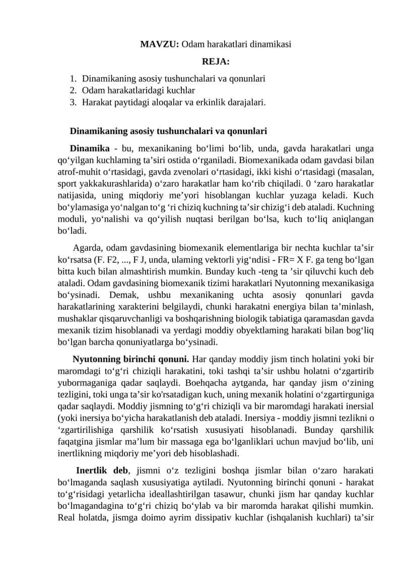 Odam harakatlari dinamikasi 1