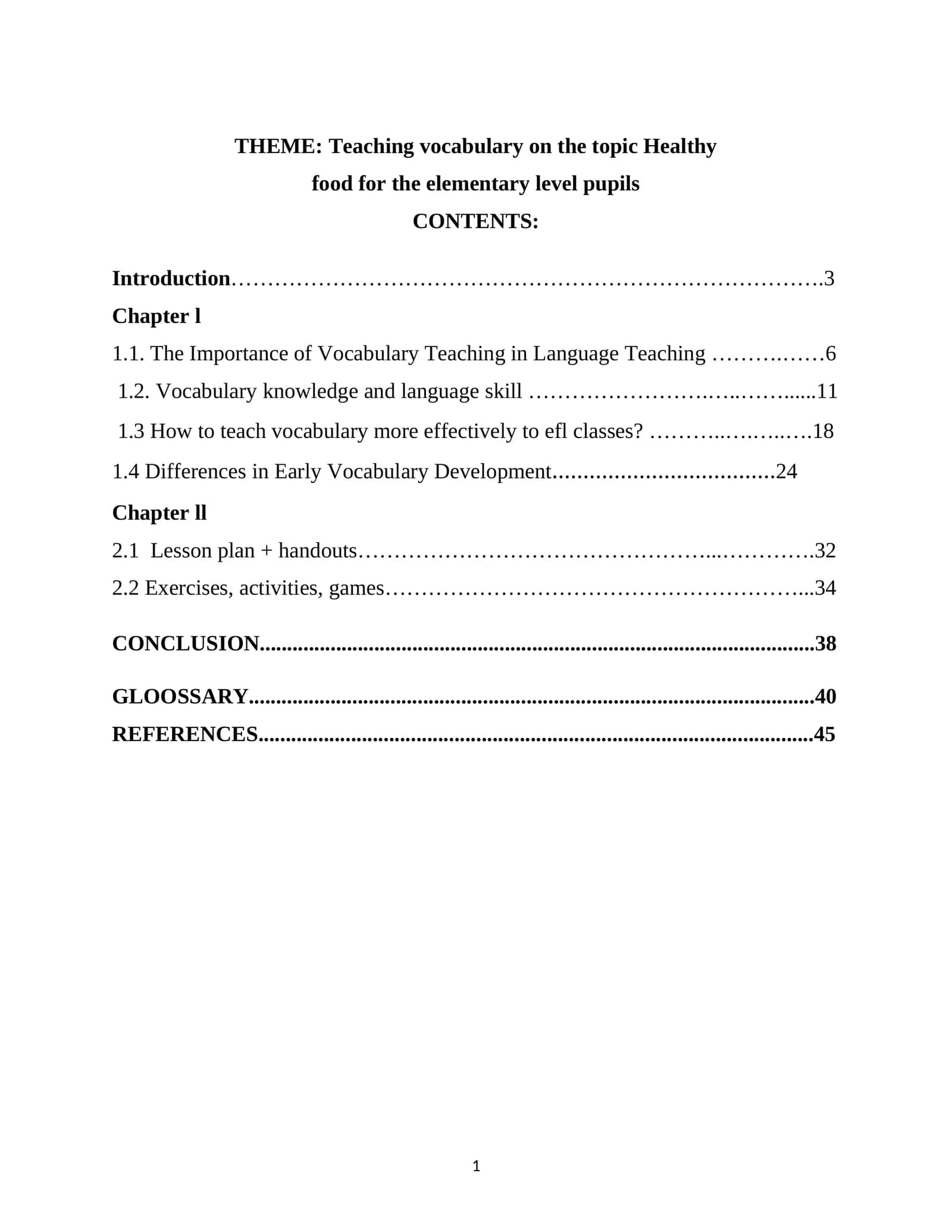 Teaching vocabulary on the topic Healthy food for the elementary level pupils 1