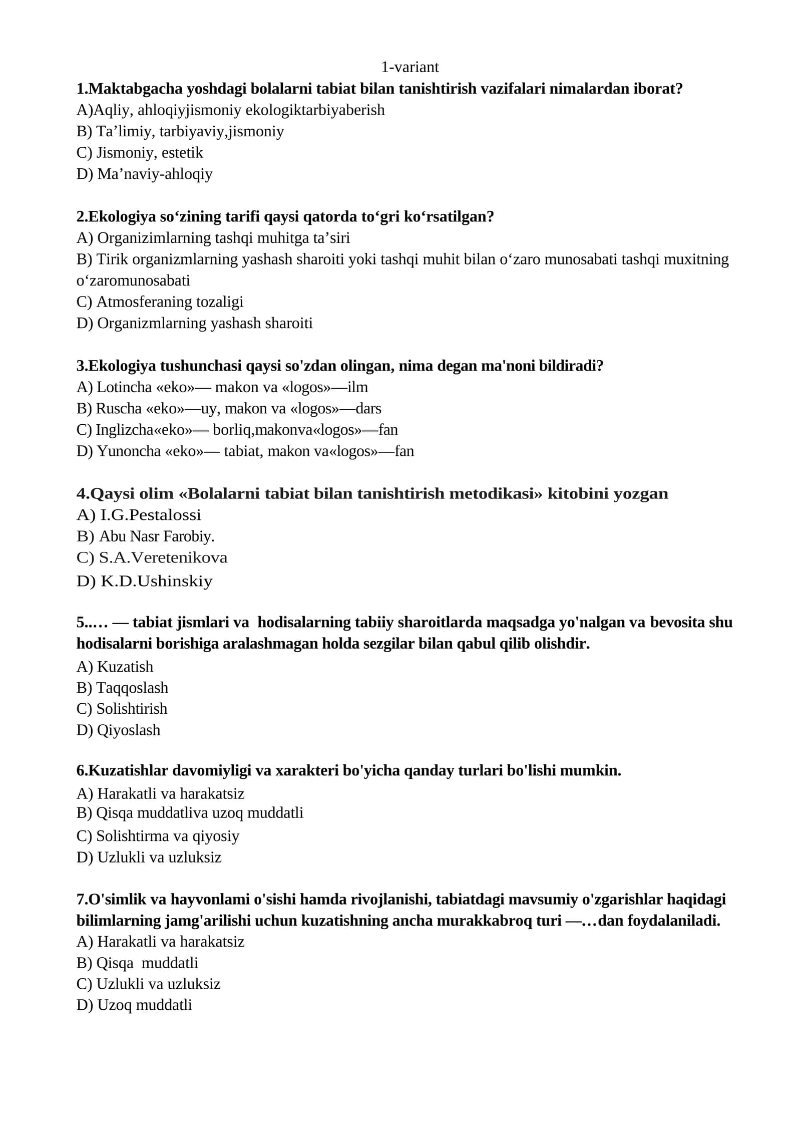 ekologiya tabiat test 1