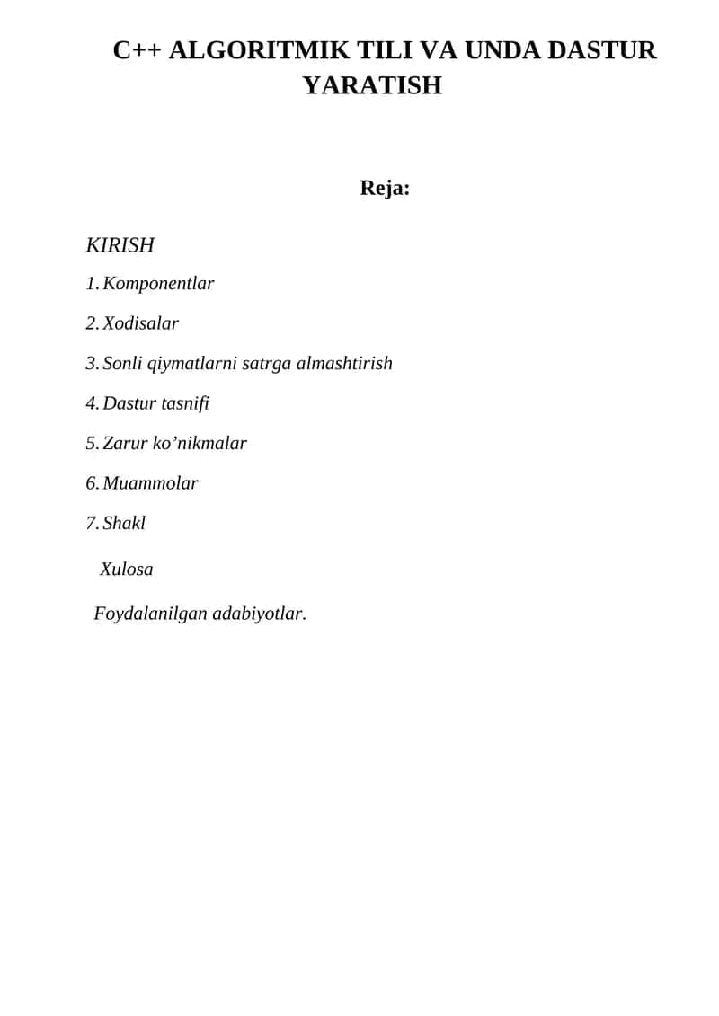 C++ ALGORITMIK TILI VA UNDA DASTUR YARATISH 1