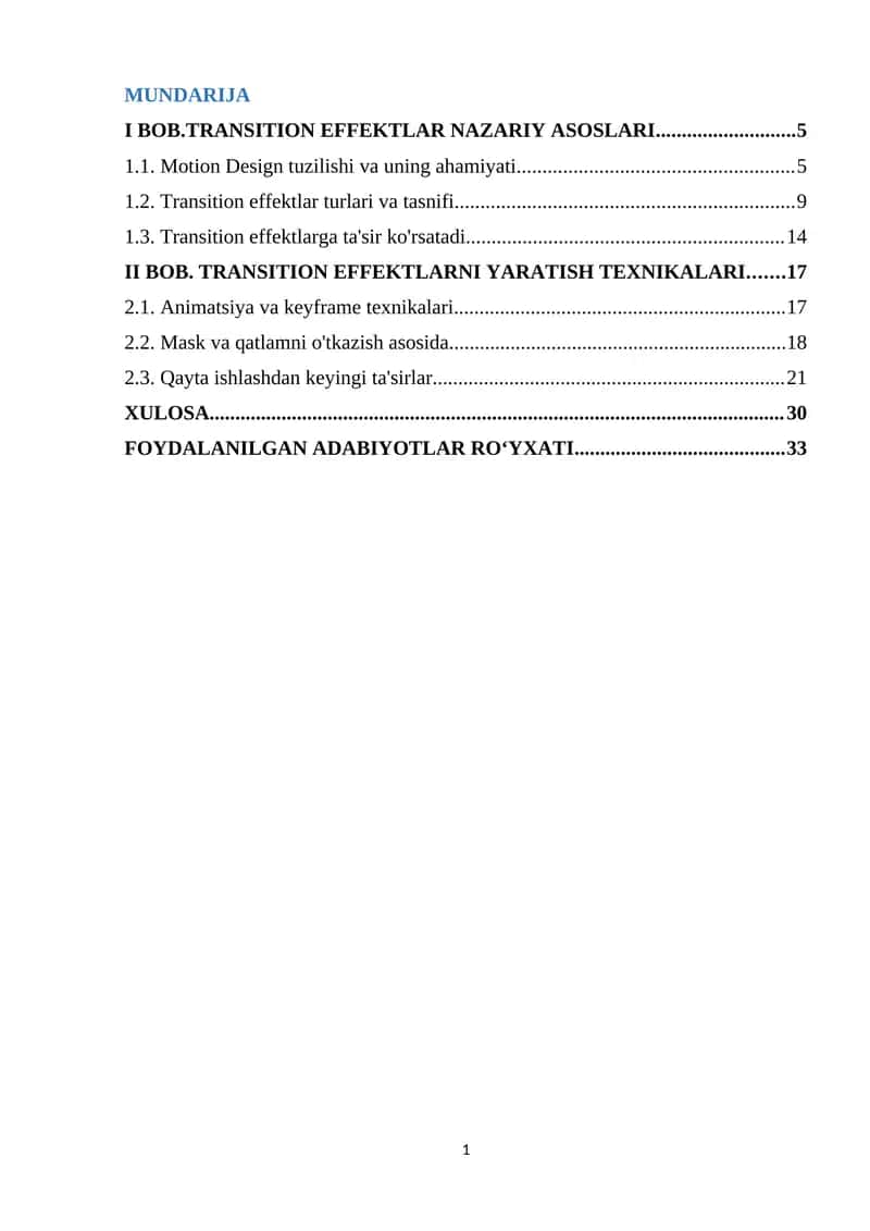 Mavzu: Transition Effektlar Nazariy Asoslari 1