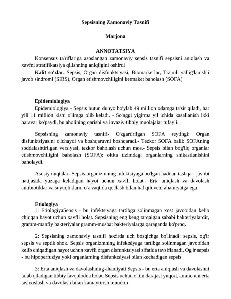 Sepsisning Zamonaviy Tasnifi 1