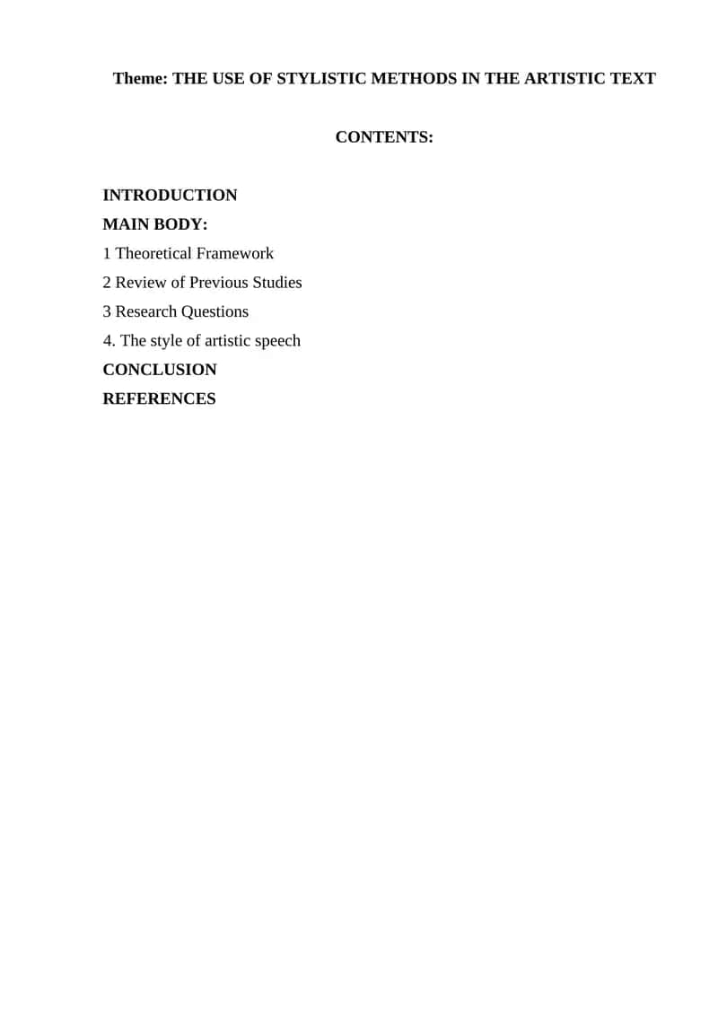 THE USE OF STYLISTIC METHODS IN THE ARTISTIC TEXT 1