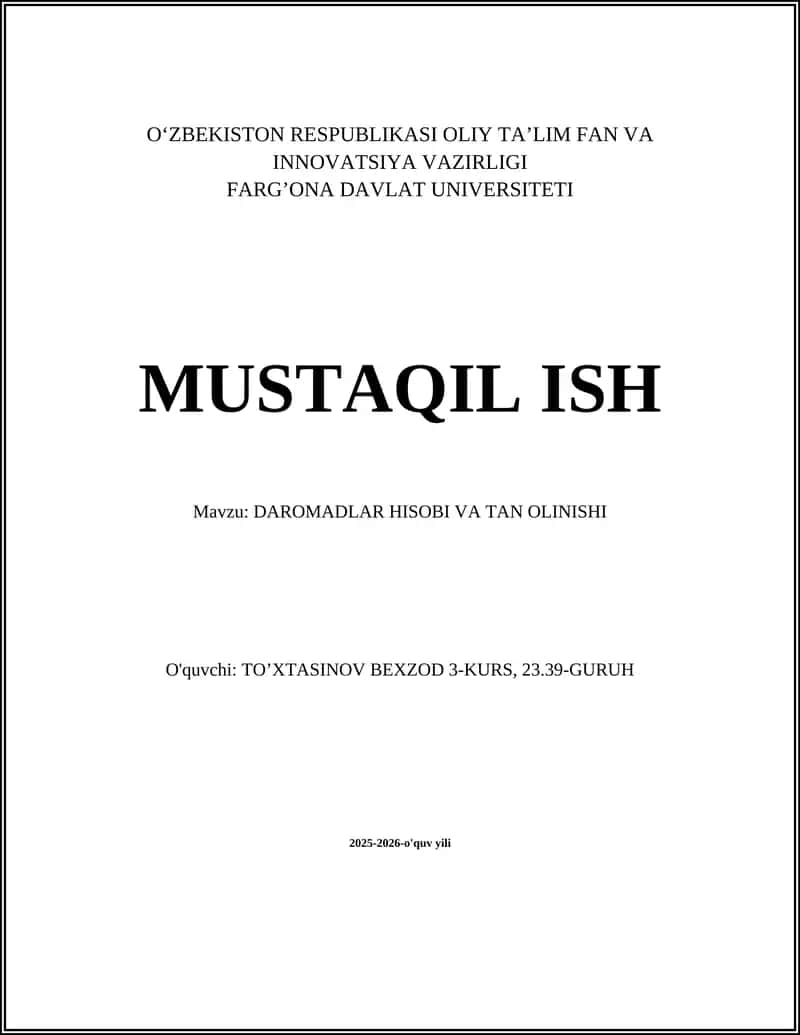 DAROMADLAR HISOBI VA TAN OLINISHI 1