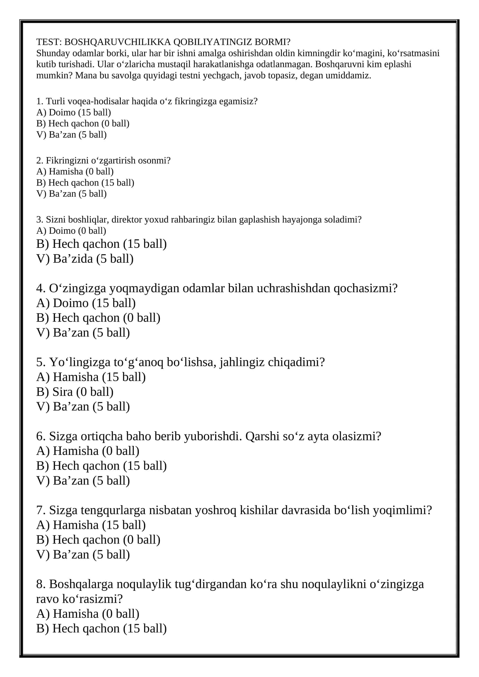 BOSHQARUVCHILIKKA QOBILIYATINGIZ BORMI? 1